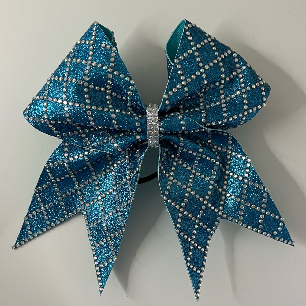 Blue and Silver Rhinestone Competition Cheer Bow